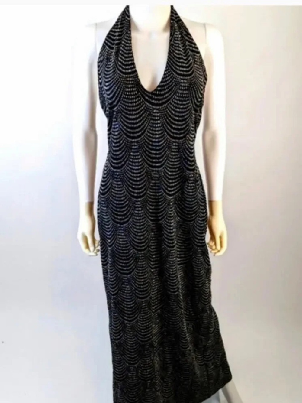 Jessica McClintock Gunne Sax Black Maxi Dress with Glitter Dot Detail